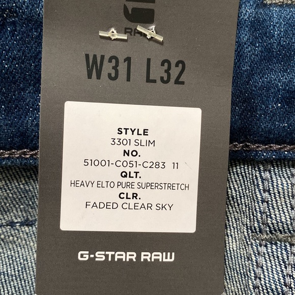 NWT G Star 3301 Slim faded clear sky size 31x32 original price marked $ 150 - Picture 9 of 15